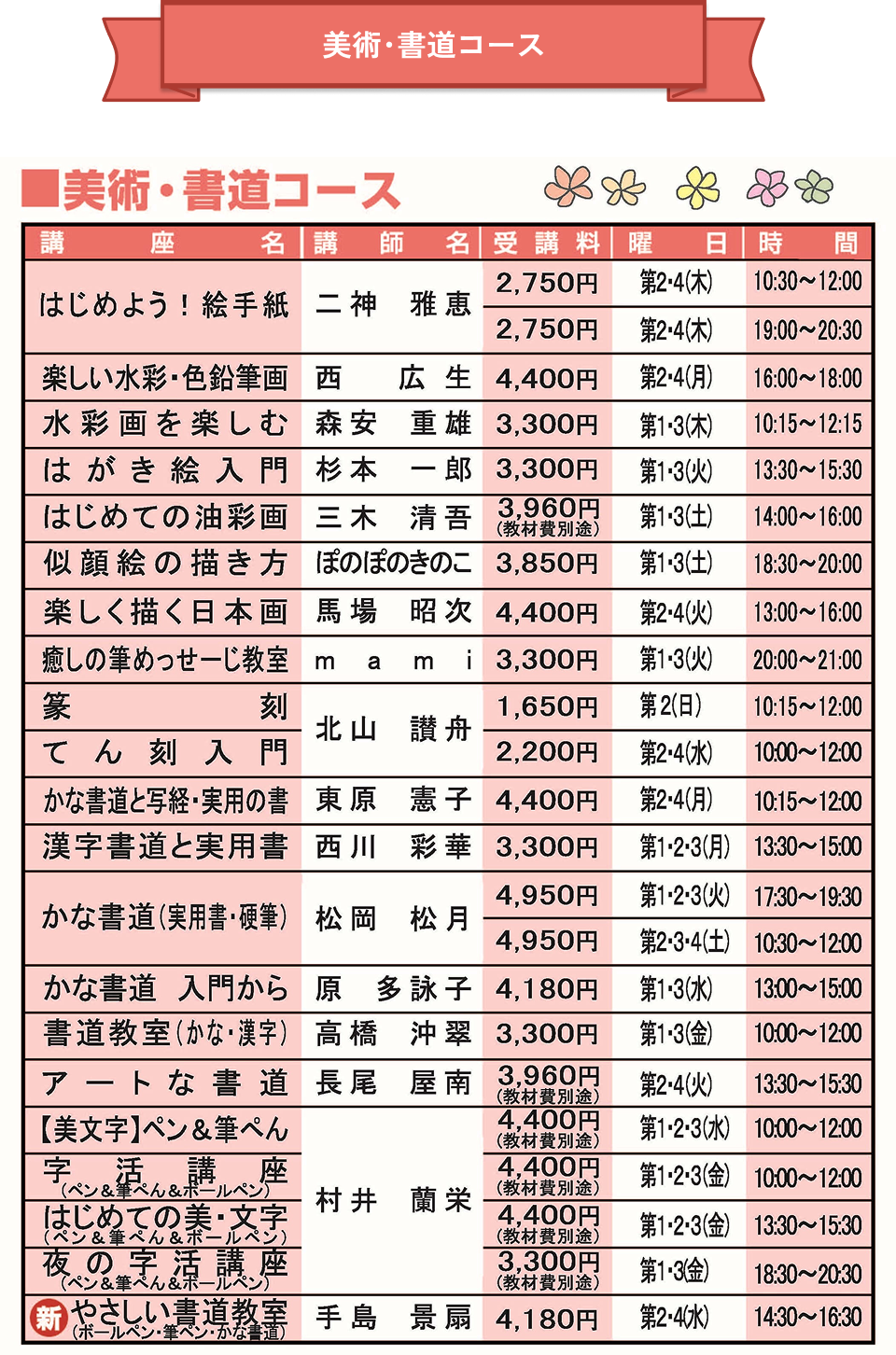 講座案内料金表02